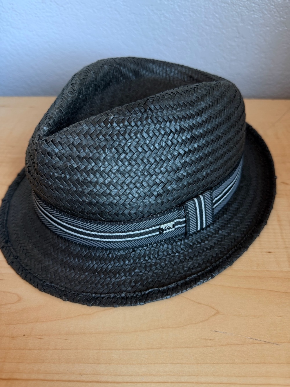 Black Straw Fedora with Striped Band